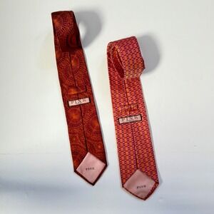 Thomas Pink Necktie Silk Tie Geometric‎ Made in France Coral Burgundy Lot of 2